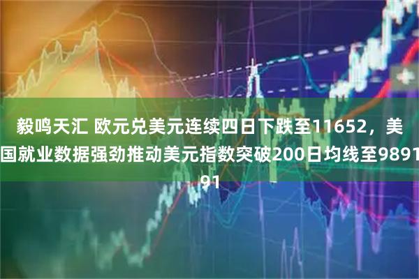 毅鸣天汇 欧元兑美元连续四日下跌至11652，美国就业数据强劲推动美元指数突破200日均线至9891